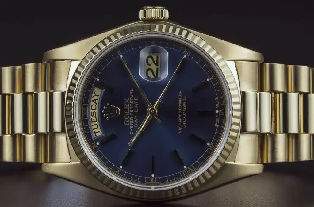 Gold Rolex Day-Date with blue dial