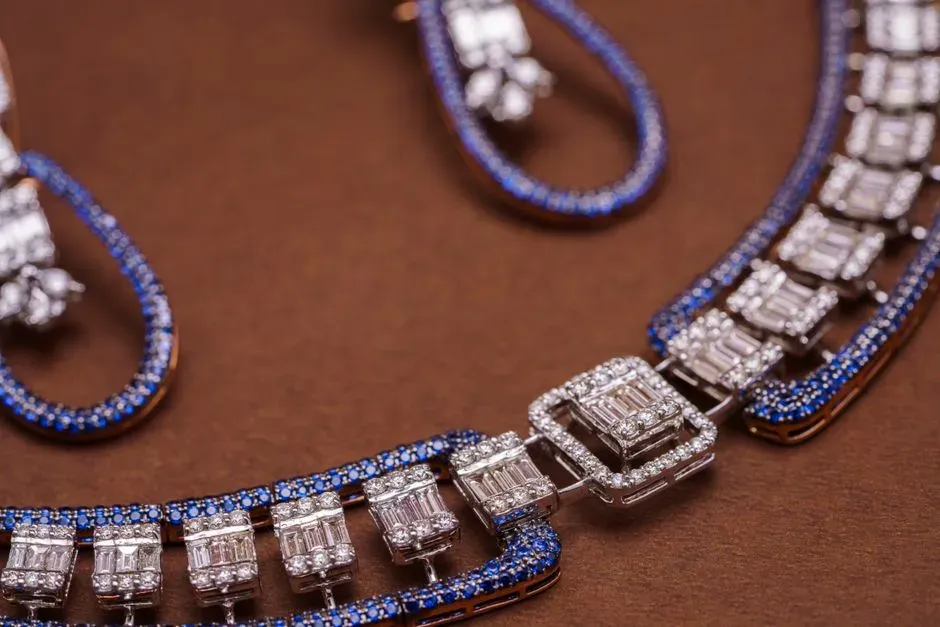 Sapphire and diamond necklace with matching earrings