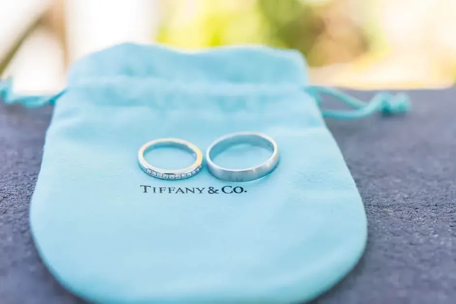 Two rings on a Tiffany & Co. pouch