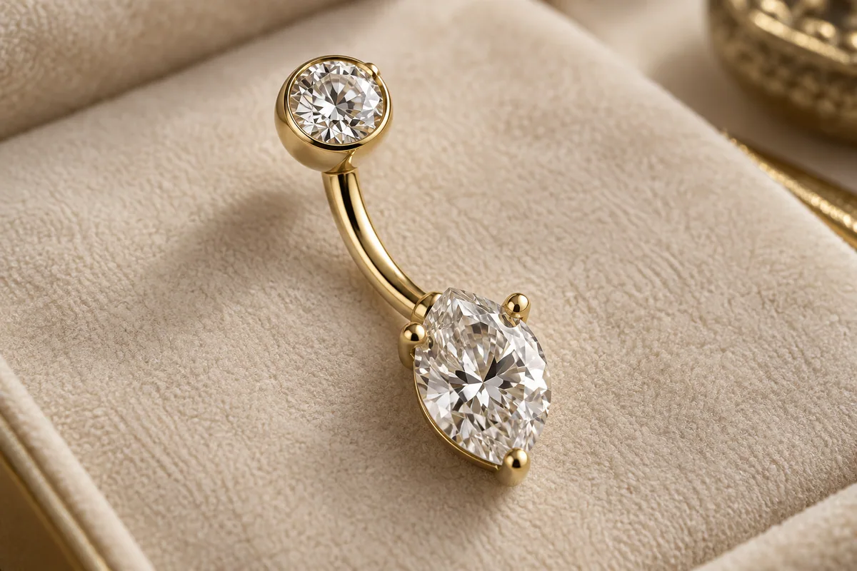 Yellow-gold curved barbell jewelry with two large diamonds
