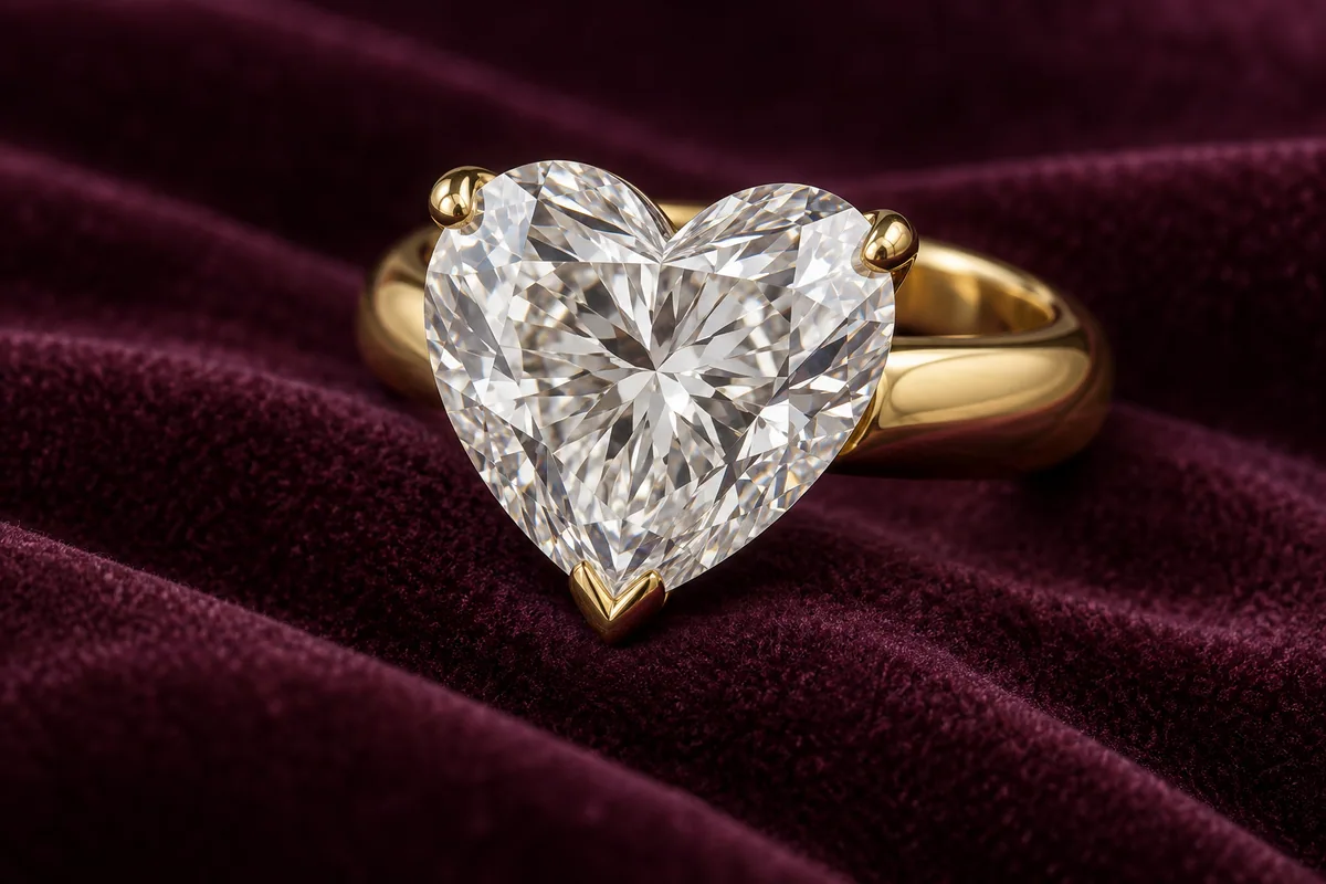 Heavy yellow-gold ring with a large heart-shaped diamond