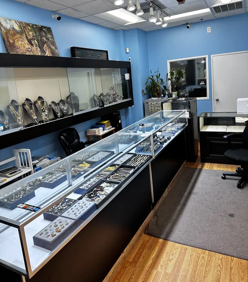 Jewelry display counters and wall cases inside Cash 4 Gold & Diamonds
