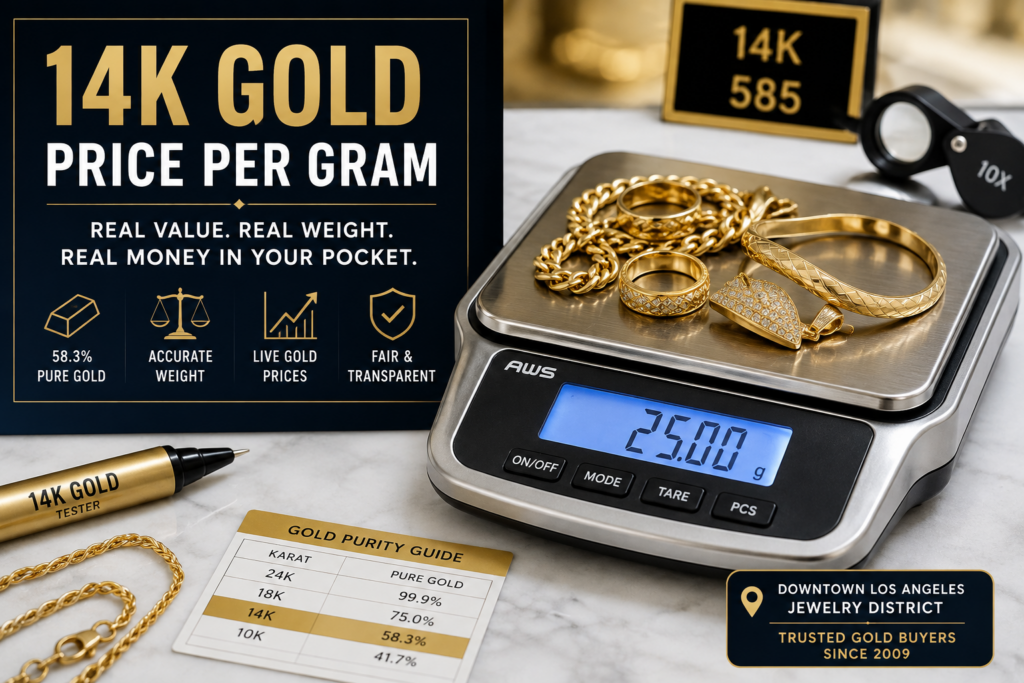 14K gold price per gram and 14K gold jewelry evaluation in Los Angeles